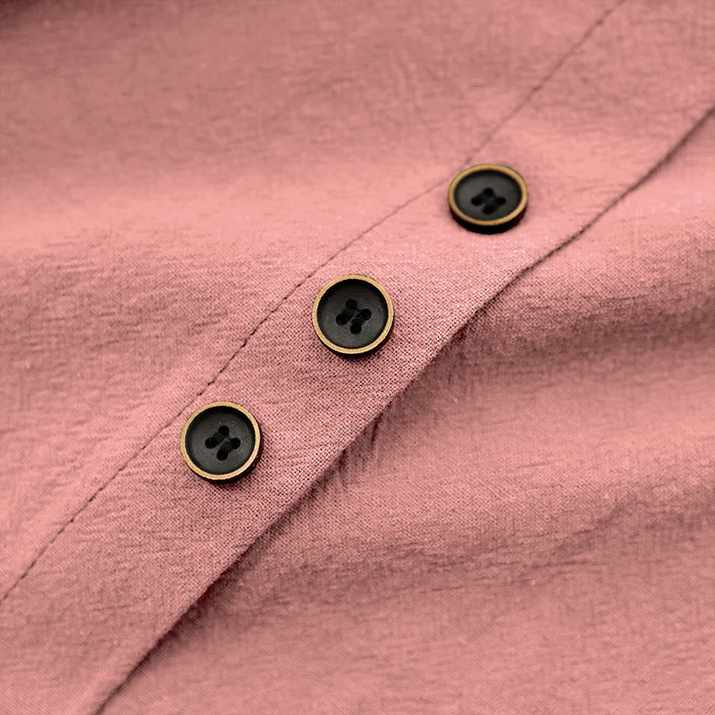 T-shirt décontracté à manches courtes pour femme Foviel, col rond, boutons et jacquard couleur unie, été