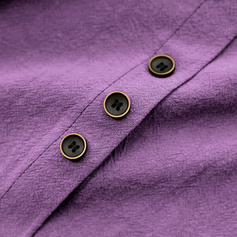 T-shirt décontracté à manches courtes pour femme Foviel, col rond, boutons et jacquard couleur unie, été
