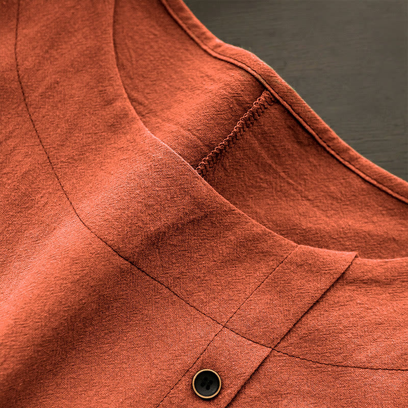 T-shirt décontracté à manches courtes pour femme Foviel, col rond, boutons et jacquard couleur unie, été