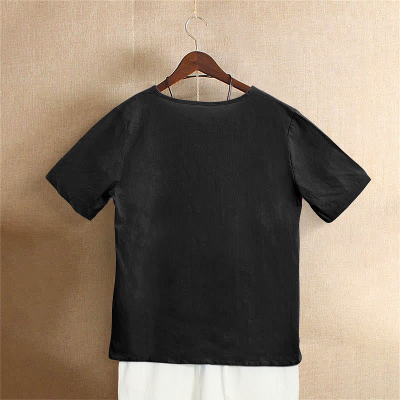 T-shirt décontracté à manches courtes pour femme Foviel, col rond, boutons et jacquard couleur unie, été