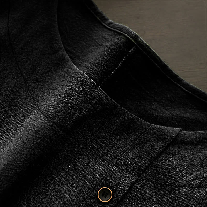 T-shirt décontracté à manches courtes pour femme Foviel, col rond, boutons et jacquard couleur unie, été