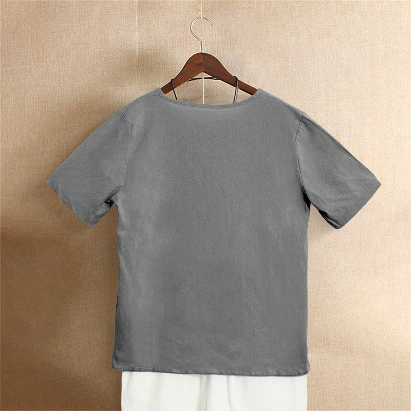T-shirt décontracté à manches courtes pour femme Foviel, col rond, boutons et jacquard couleur unie, été