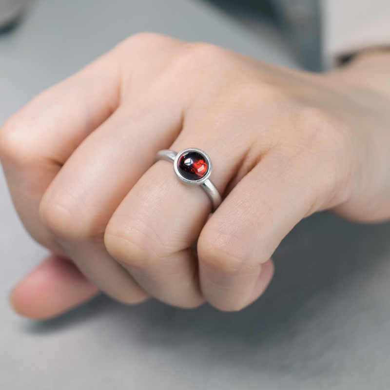 Foviel Natürlich 925 Sterling Silber Granat verstellbarer Schutzring