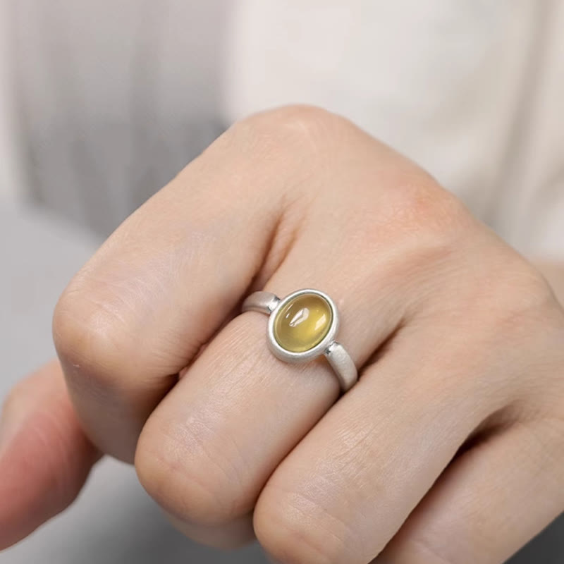 Bague de bonheur réglable Foviel Natural en argent sterling 925, préhnite et citrine