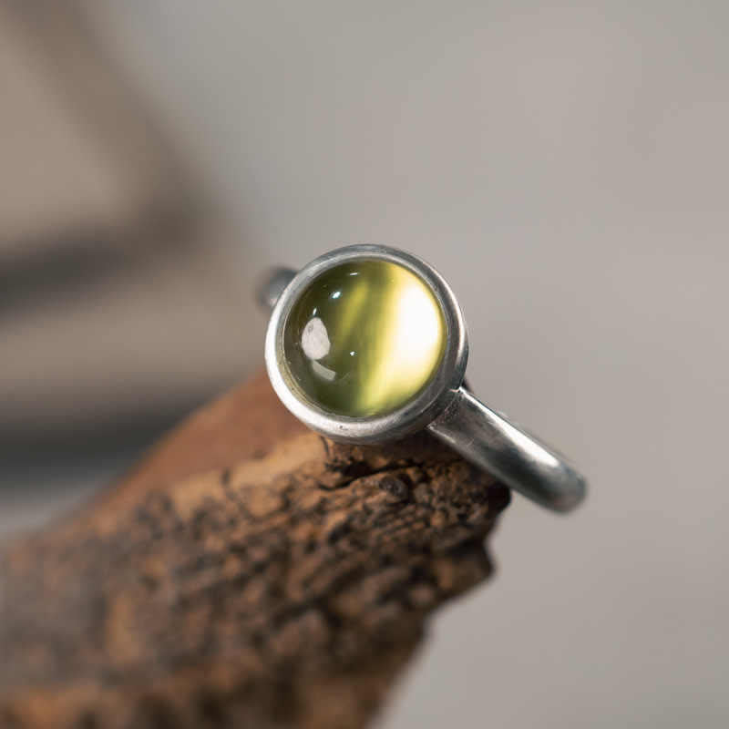 Bague de bonheur réglable Foviel Natural en argent sterling 925, préhnite et citrine