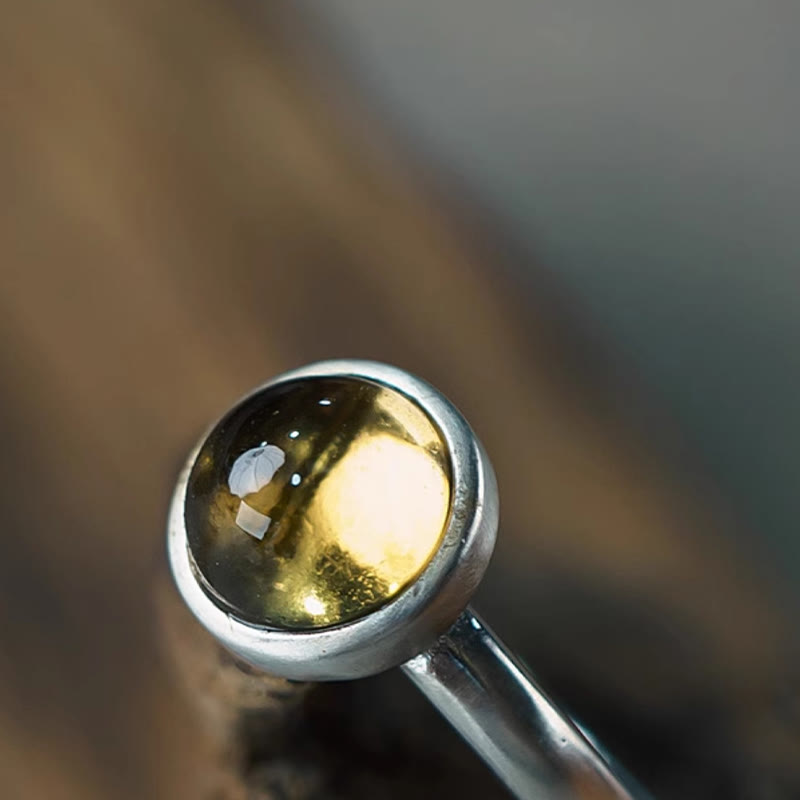 Bague de bonheur réglable Foviel Natural en argent sterling 925, préhnite et citrine