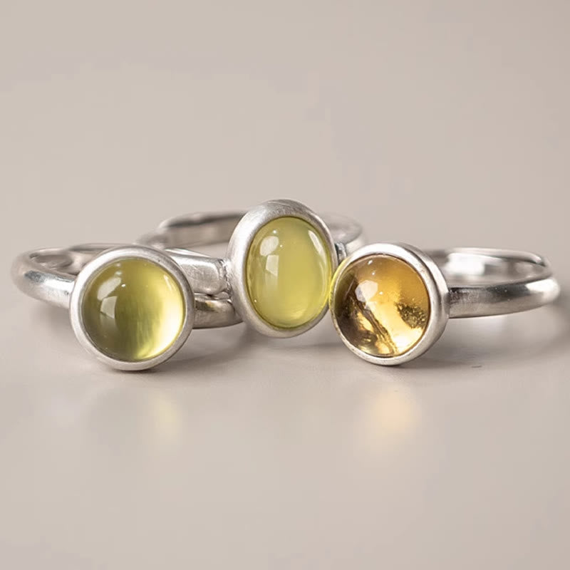 Bague de bonheur réglable Foviel Natural en argent sterling 925, préhnite et citrine