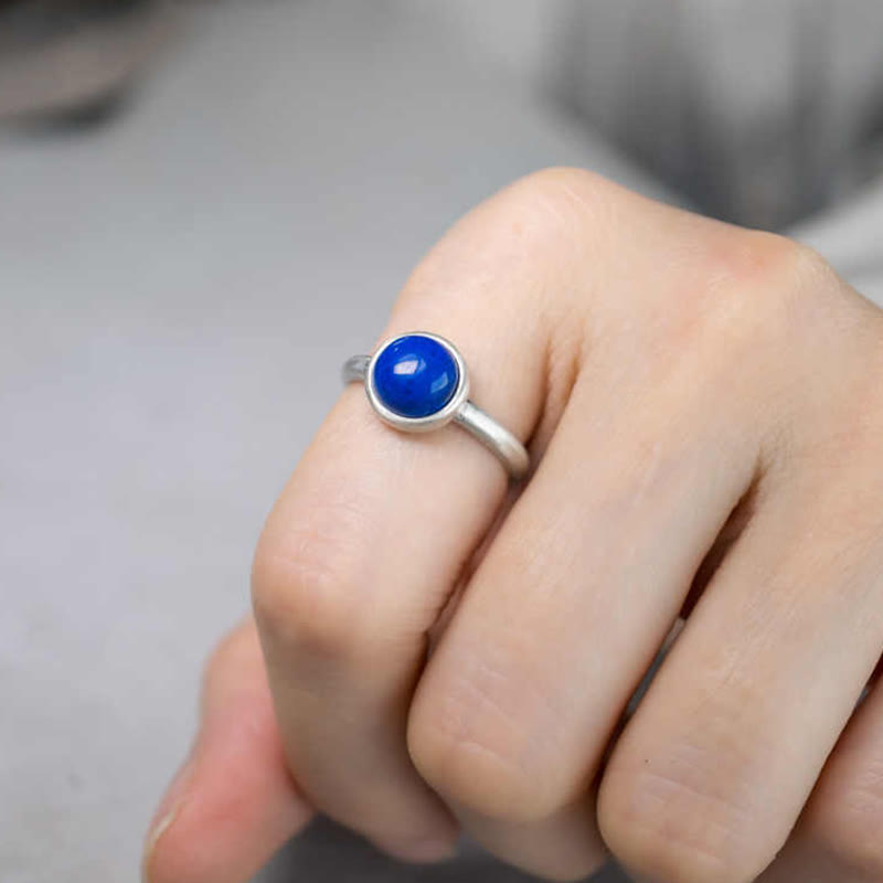 Buddha Stones Natural 925 Sterling Silver Lazurite Turquoise Adjustable Balance Ring - image 4