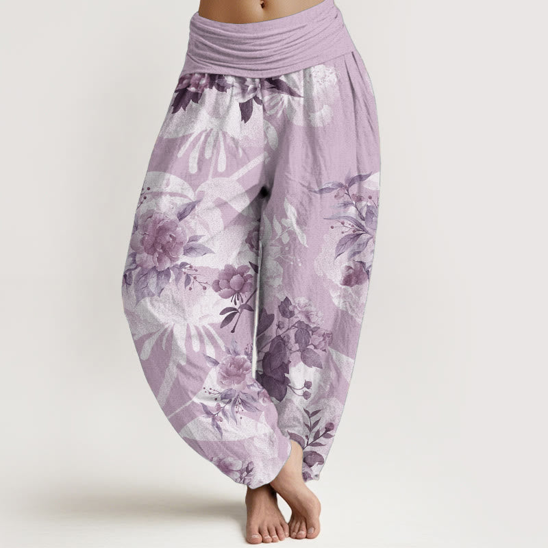 Buddha Stones Pure Cotton Flowers White Leaves Women's Elastic Waist Harem Pants - Plum - US22,UK/AU26,EU54 (6XL) - image 8