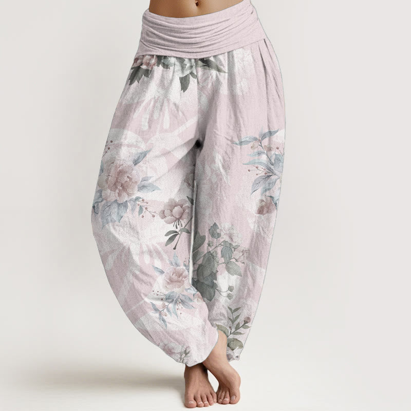 Buddha Stones Pure Cotton Flowers White Leaves Women's Elastic Waist Harem Pants - LavenderBlush - US22,UK/AU26,EU54 (6XL) - image 0