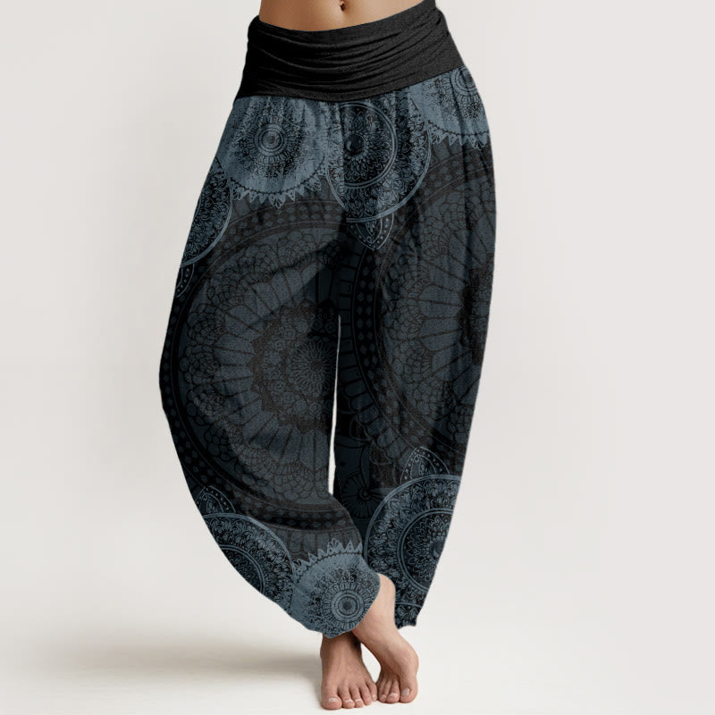 Buddha Stones Pure Cotton Circular Mandala Design Women's Elastic Waist Harem Pants - Gray - US22,UK/AU26,EU54 (6XL) - image 6