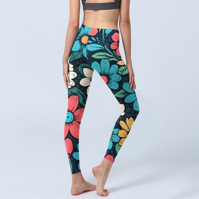 Buddha Stones Colorful Flower Pattern Print Gym Leggings Women's Yoga Pants - image 4
