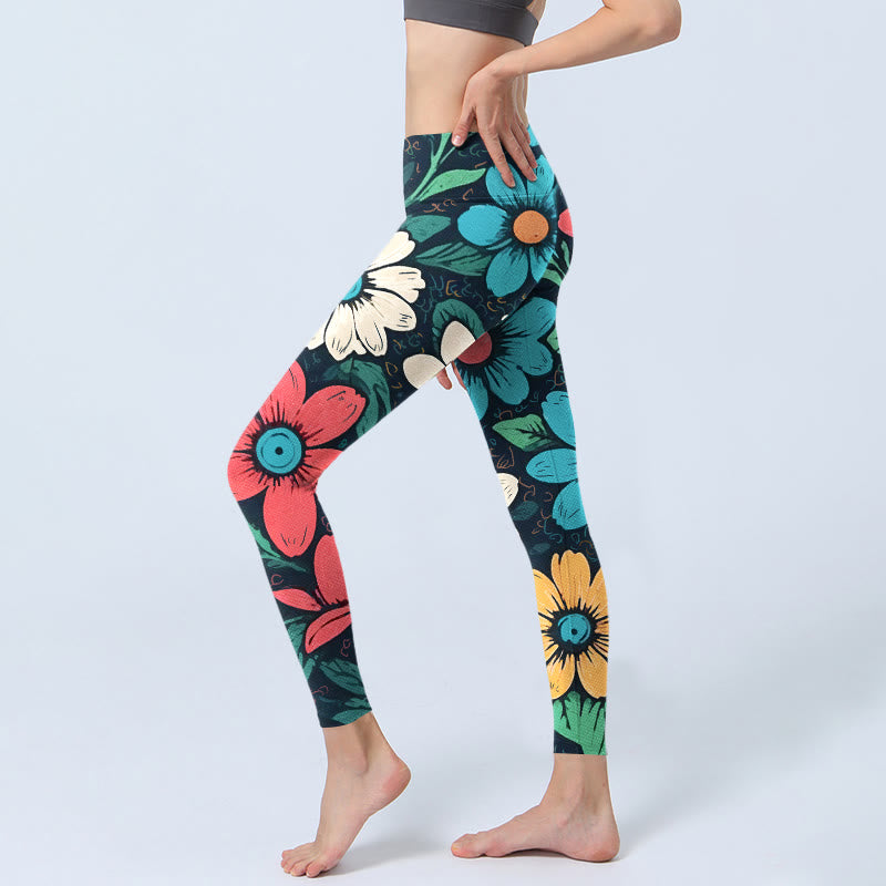 Buddha Stones Colorful Flower Pattern Print Gym Leggings Women's Yoga Pants - image 3
