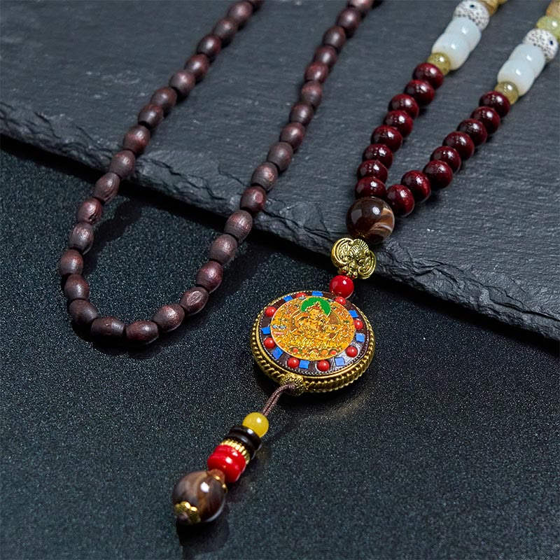 Foviel Tibetan Handmade Wood Beads Om Mani Padme Hum Samantabhadra Bodhisattva Purity Necklace Pendant
