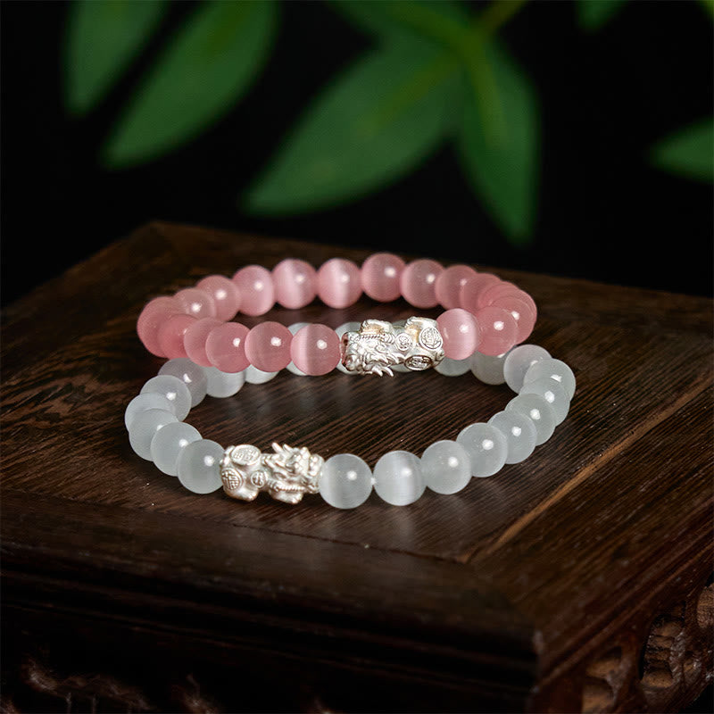 Foviel Natürliche Katze Auge Perlen 990 Sterling Silber Pixiu Positives Armband