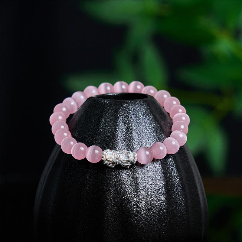 Foviel Natürliche Katze Auge Perlen 990 Sterling Silber Pixiu Positives Armband