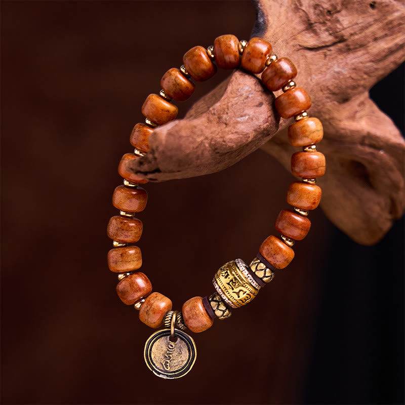 Foviel Natural Tibetan Camel Bone Barrel Beads OM Sanskrit Luck Protection Bracelet