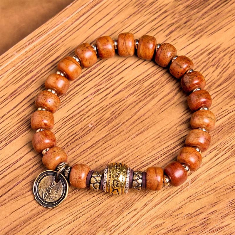Foviel Natural Tibetan Camel Bone Barrel Beads OM Sanskrit Luck Protection Bracelet