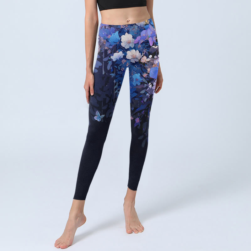 Buddha Stones Purple Flower Butterfly Pattern Print Gym Leggings Women's Yoga Pants - image 6
