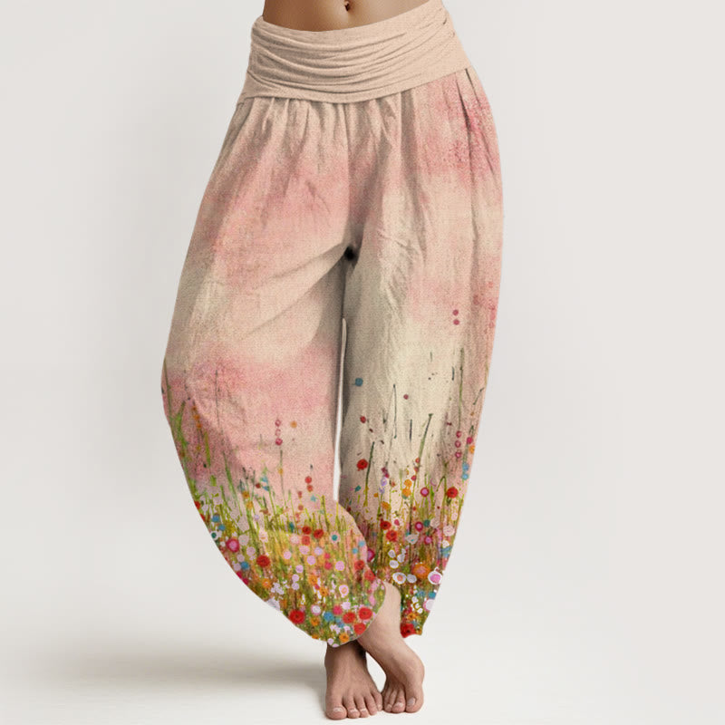 Buddha Stones Casual Colorful Wildflower Field Pattern Women's Elastic Waist Harem Pants - Bisque - US22,UK/AU26,EU54 (6XL) - image 1
