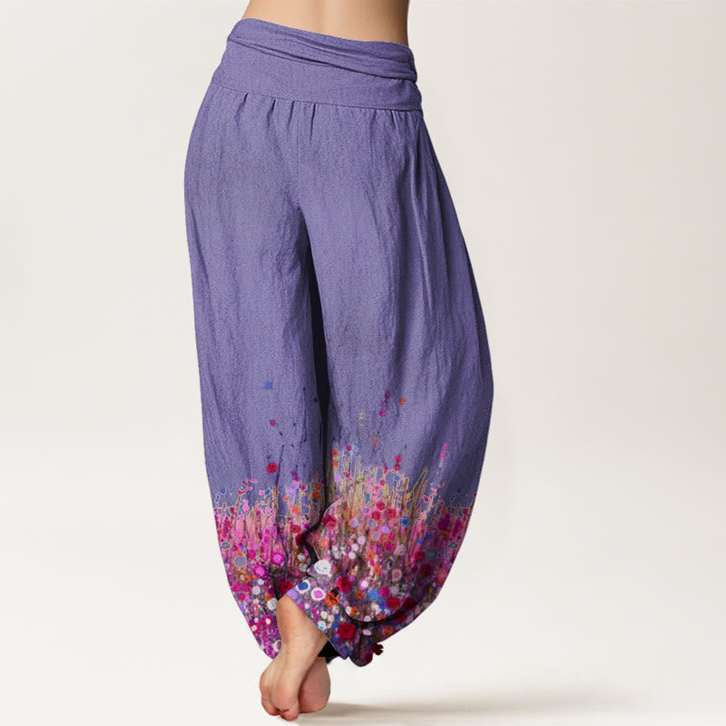 Buddha Stones Casual Colorful Wildflower Field Pattern Women's Elastic Waist Harem Pants - image 6