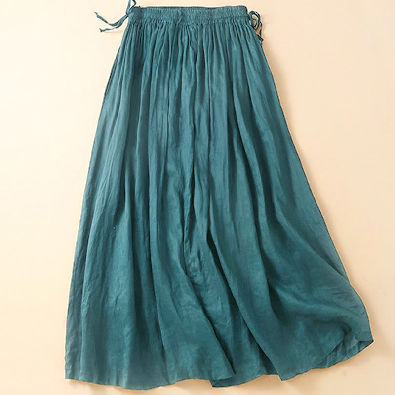 Buddha Stones Plain Lace Up Elastic Waist Women's Skirt With Pockets - image 2