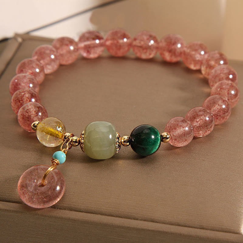 Foviel Natural Strawberry Quartz Peace Buckle Jade Positive Bracelet