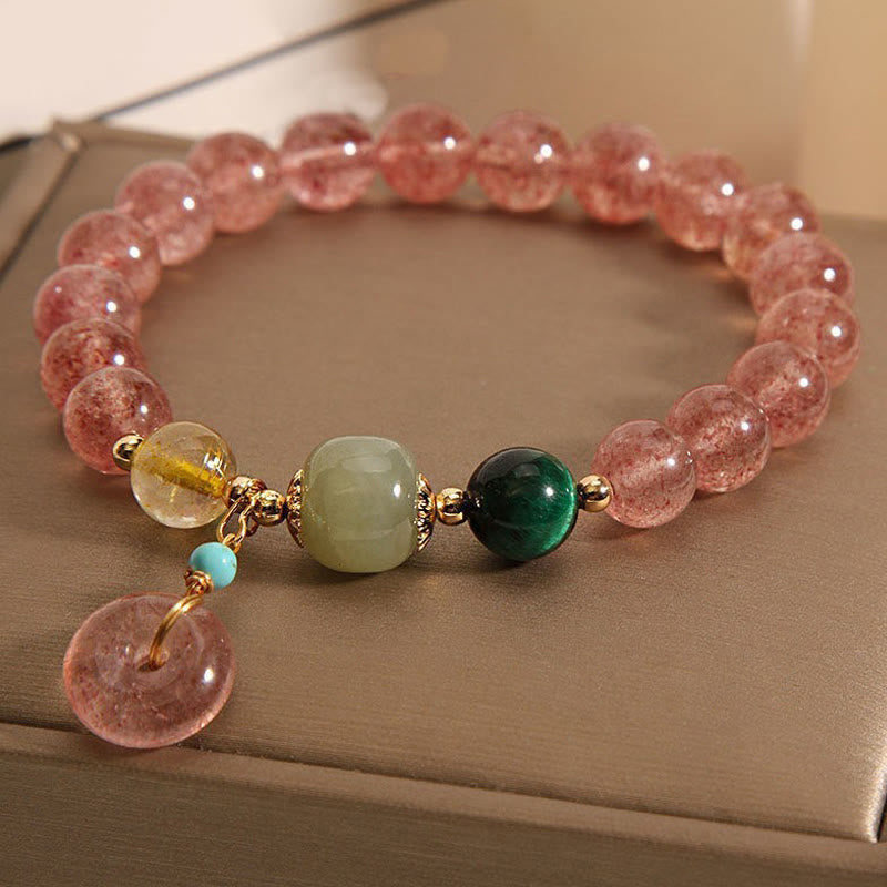 Foviel Natural Strawberry Quartz Peace Buckle Jade Positive Bracelet