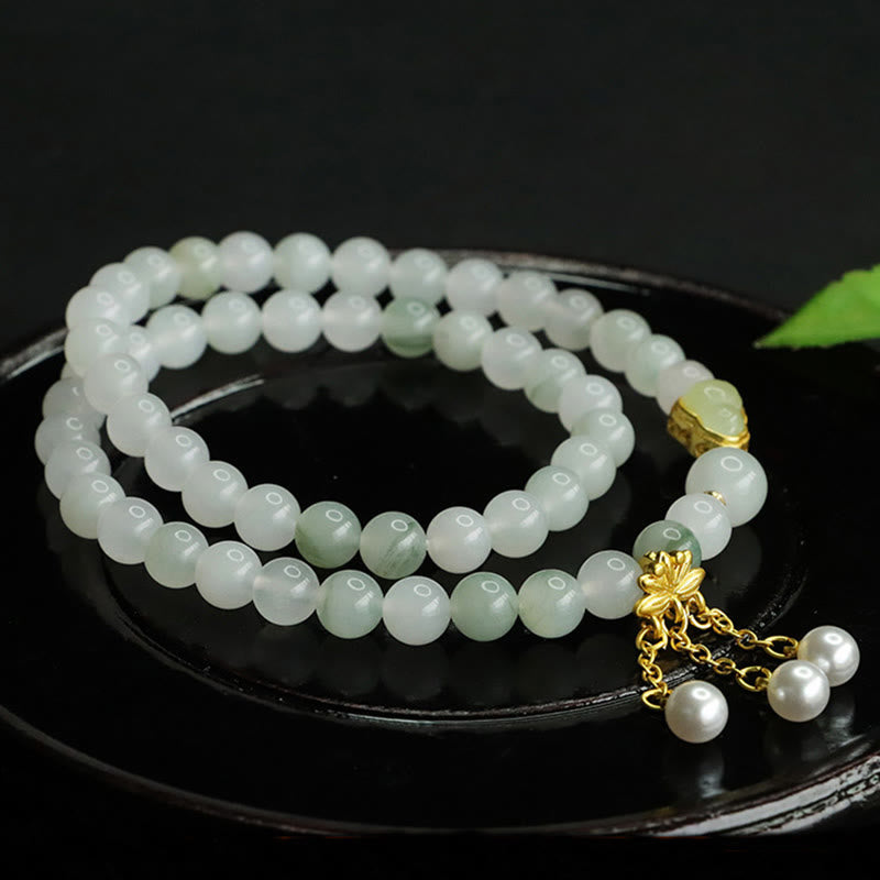 Foviel Natural Tianshan Jade Lotus Gourd Double Circle Prosperity Bracelet