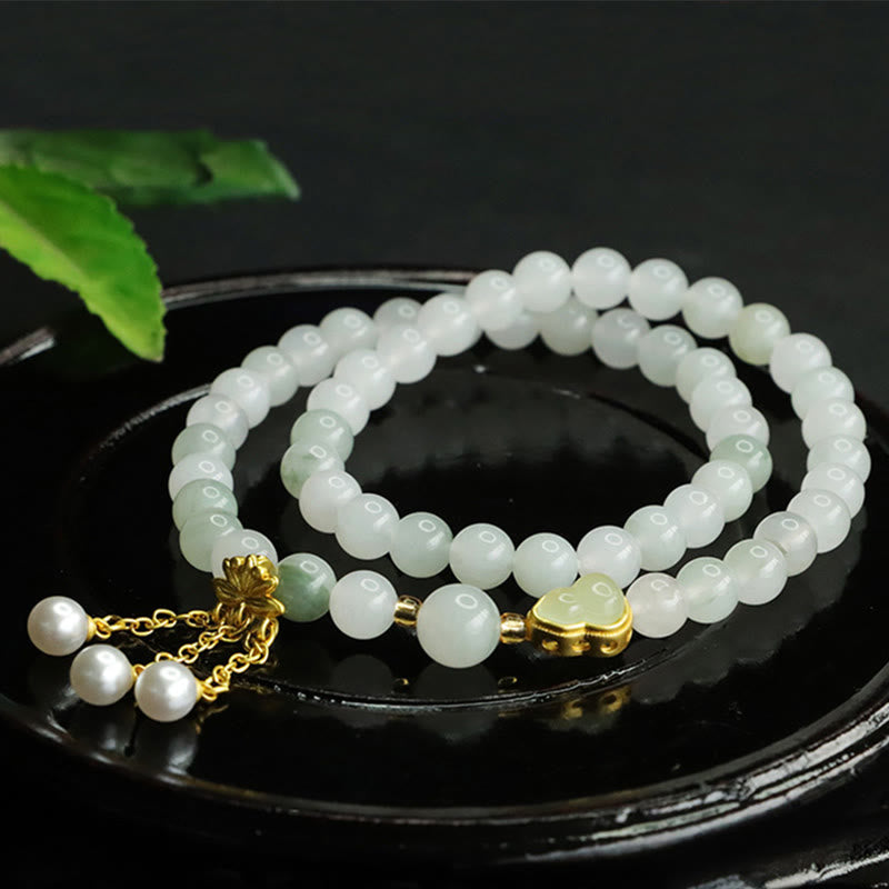 Foviel Natural Tianshan Jade Lotus Gourd Double Circle Prosperity Bracelet