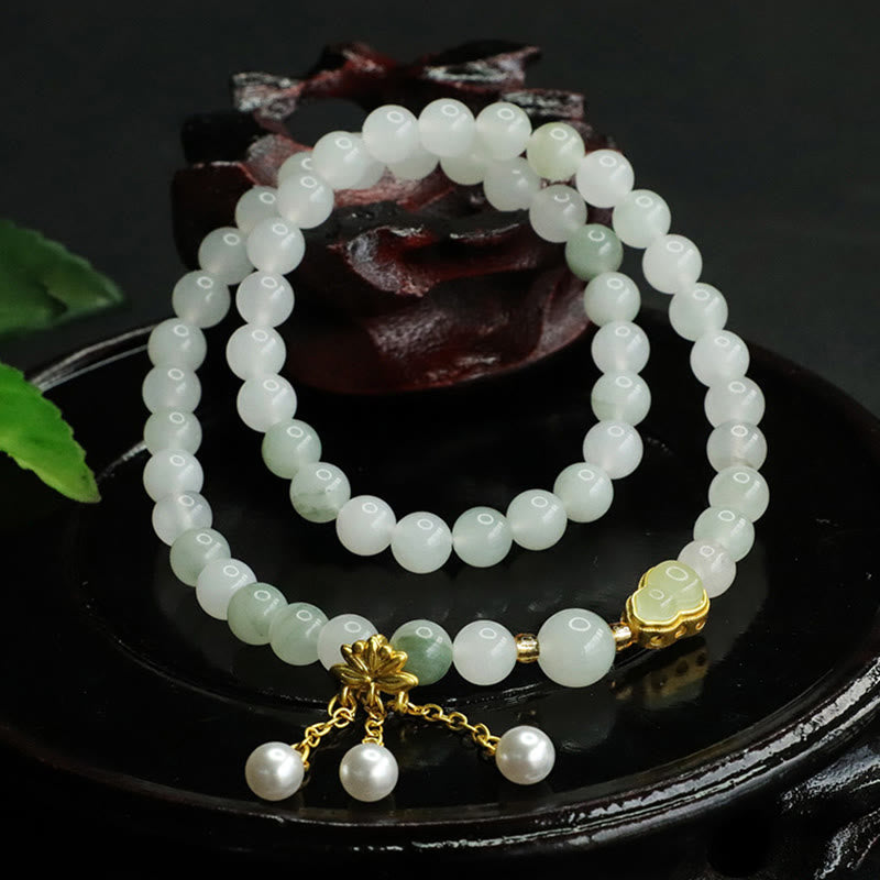 Foviel Natural Tianshan Jade Lotus Gourd Double Circle Prosperity Bracelet
