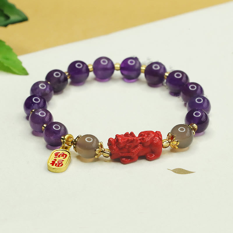 Foviel Natürlicher Amethyst Zinnober Pi Xiu Fu Zeichen Balance Armband