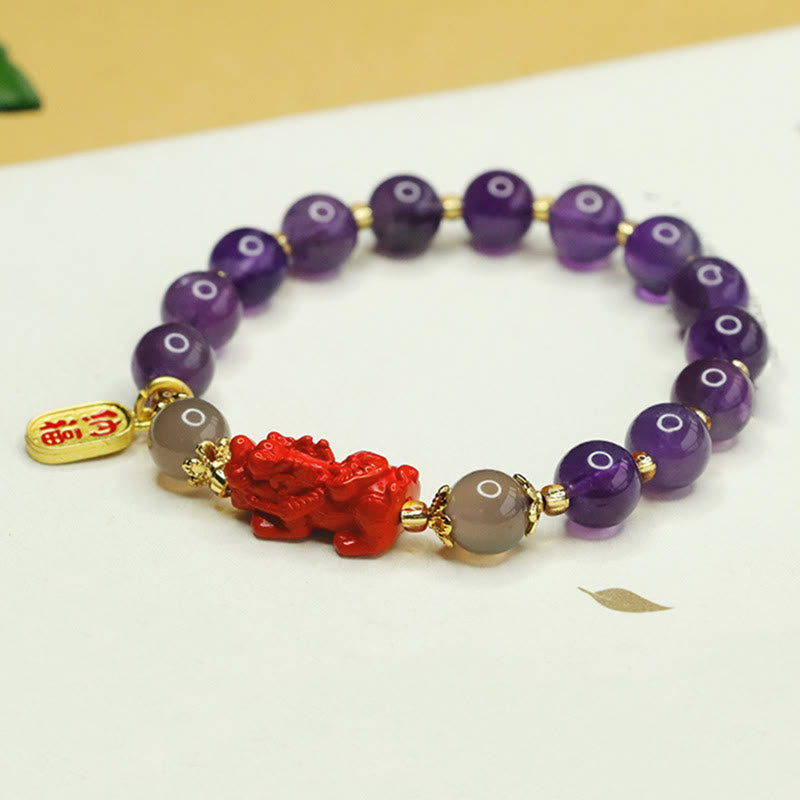 Foviel Natürlicher Amethyst Zinnober Pi Xiu Fu Zeichen Balance Armband