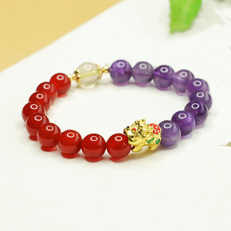 Foviel Natürliche Amethyst Rot Achat Pi Xiu Balance Armband
