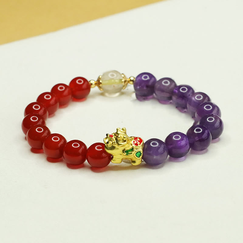 Foviel Natürliche Amethyst Rot Achat Pi Xiu Balance Armband