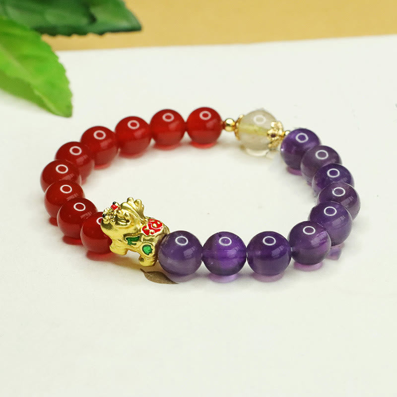 Foviel Natürliche Amethyst Rot Achat Pi Xiu Balance Armband
