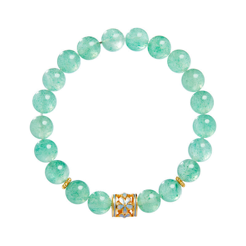 Foviel 925 Sterling Silber Grün Erdbeerquarz Blume Beruhigen Armband