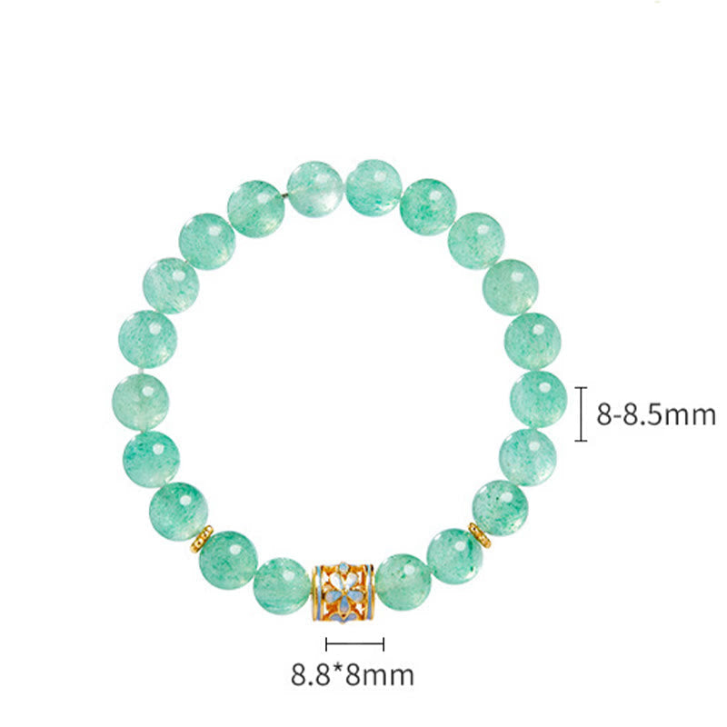 Foviel 925 Sterling Silber Grün Erdbeerquarz Blume Beruhigen Armband