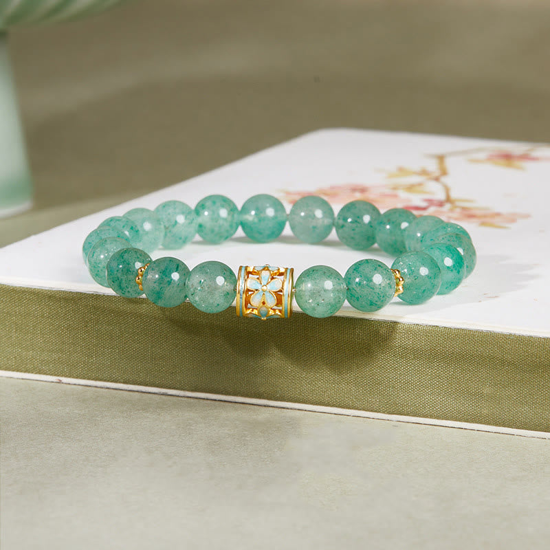 Foviel 925 Sterling Silber Grün Erdbeerquarz Blume Beruhigen Armband
