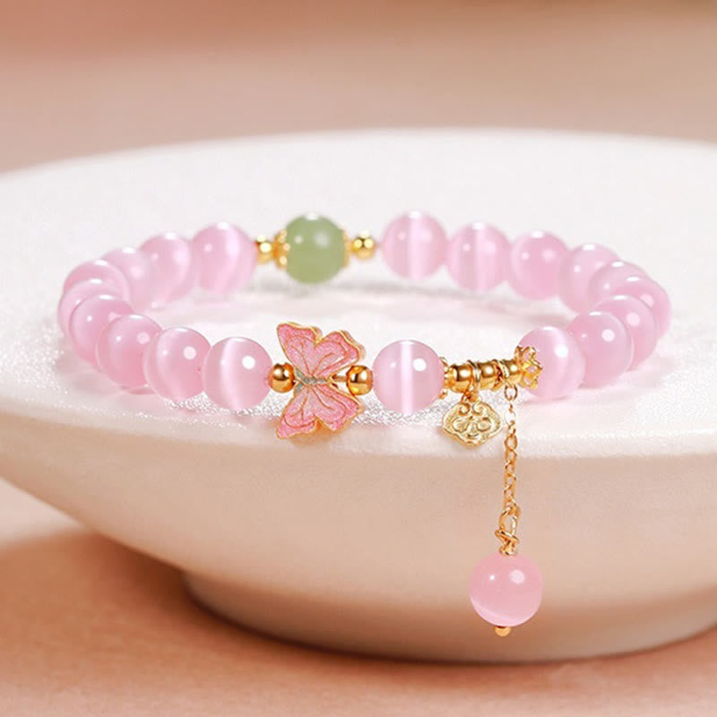 Foviel 925 Sterling Silver Cat's Eye Hetian Jade Butterfly Peace Lock Charm Peace Bracelet