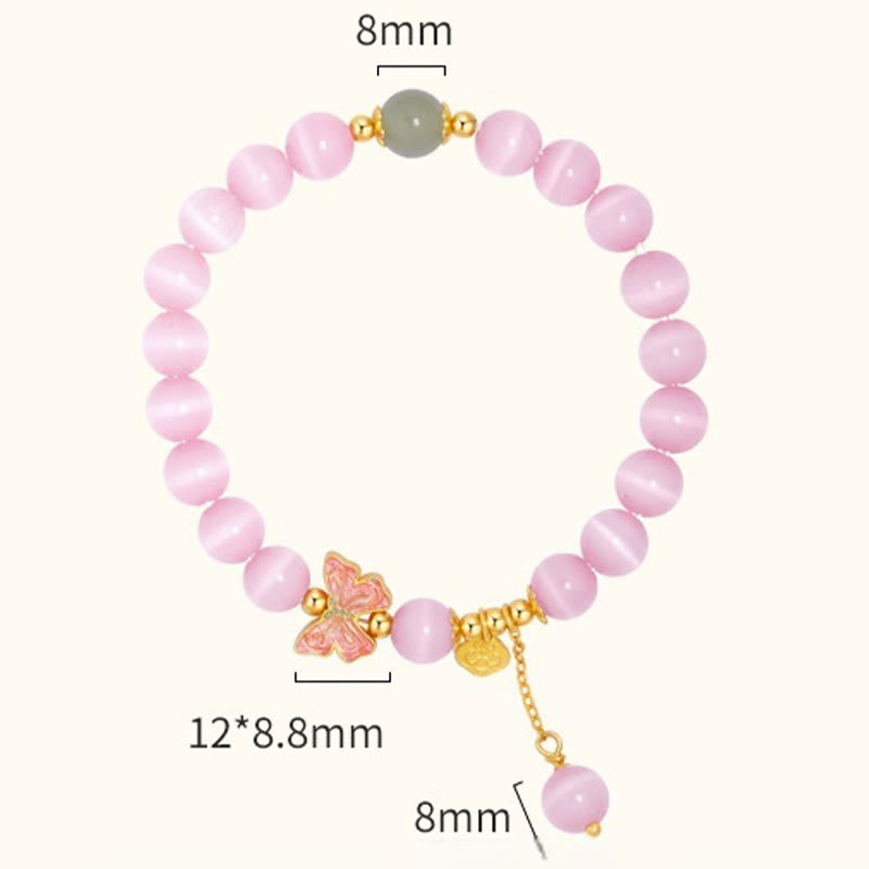 Foviel 925 Sterling Silver Cat's Eye Hetian Jade Butterfly Peace Lock Charm Peace Bracelet