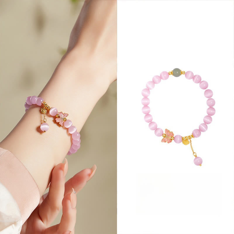 Foviel 925 Sterling Silver Cat's Eye Hetian Jade Butterfly Peace Lock Charm Peace Bracelet