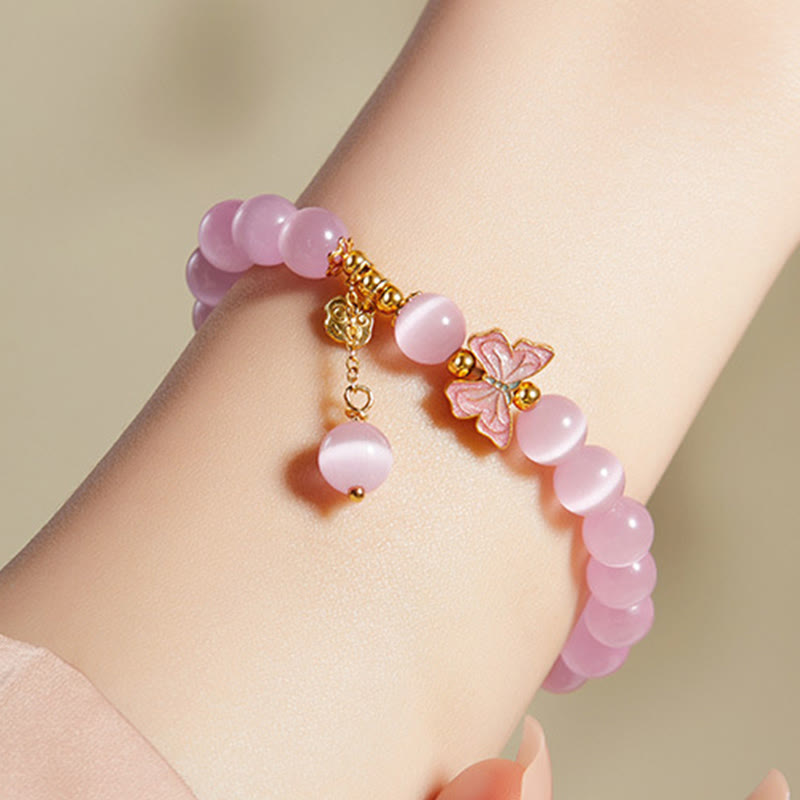Foviel 925 Sterling Silver Cat's Eye Hetian Jade Butterfly Peace Lock Charm Peace Bracelet