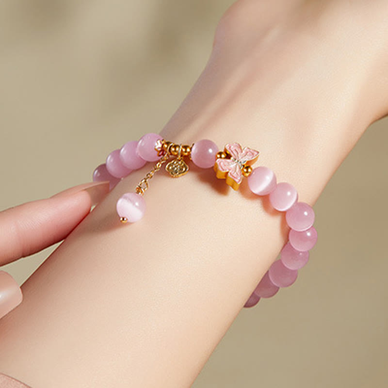 Foviel 925 Sterling Silver Cat's Eye Hetian Jade Butterfly Peace Lock Charm Peace Bracelet