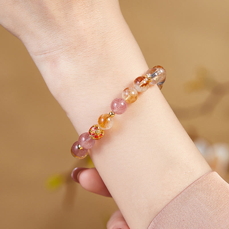 Foviel 999 Sterling Silber Citrin Erdbeerquarz weißer Kristall Schutz Armband
