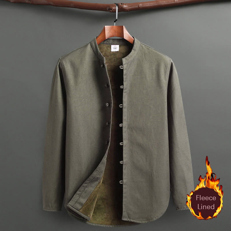 Buddha Stones Solid Tang Suit Traditional Fleece Lined Uniform Long Sleeve Top Pants Men's Set - DarkSeaGreen - Top - US/UK/AU46,EU56 (5XL) - image 14