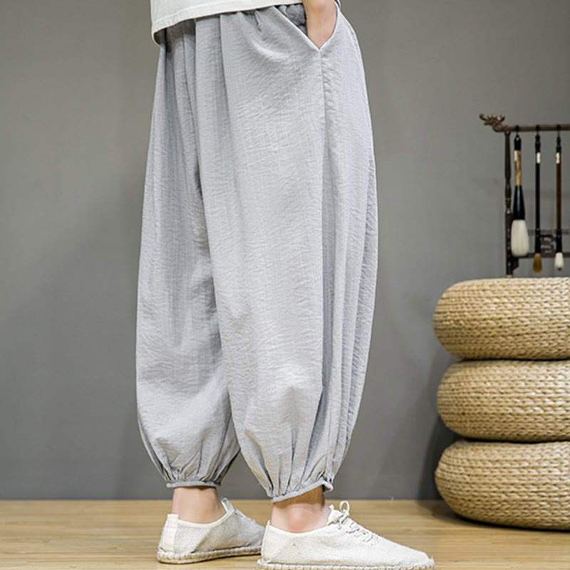 Foviel Sommer Plain Zugzug Herren Ankle-Length Baumwolle Harem Hose mit Taschen