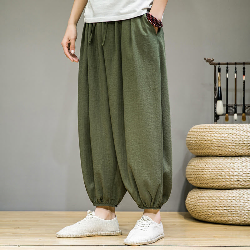 Foviel Sommer Plain Zugzug Herren Ankle-Length Baumwolle Harem Hose mit Taschen