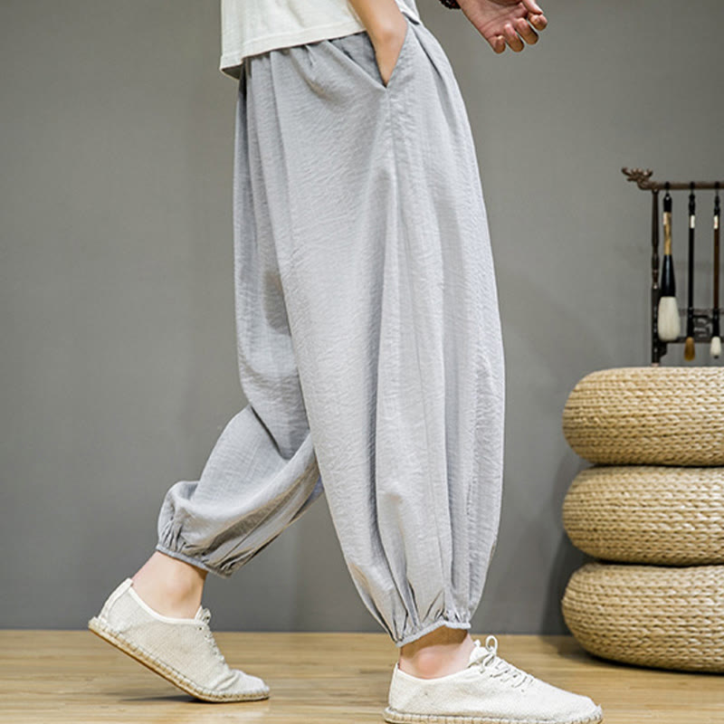 Foviel Sommer Plain Zugzug Herren Ankle-Length Baumwolle Harem Hose mit Taschen