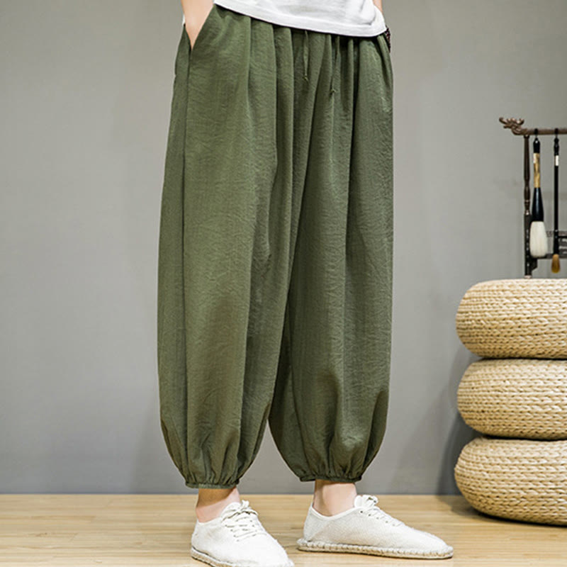 Foviel Sommer Plain Zugzug Herren Ankle-Length Baumwolle Harem Hose mit Taschen
